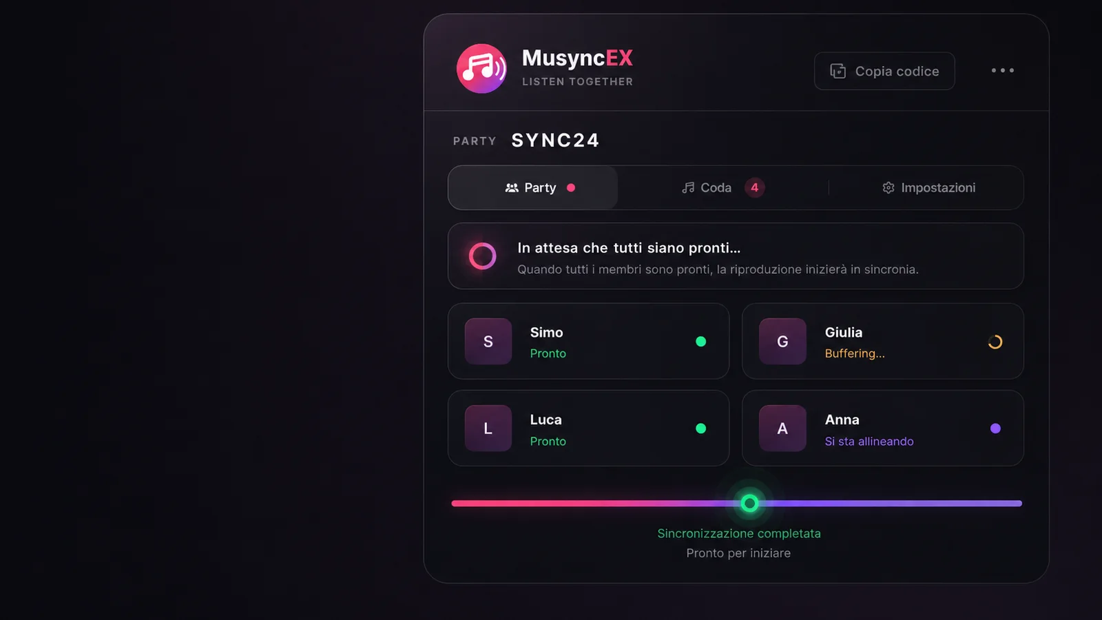 La barriera di prontezza MusyncEX con stati pronto, buffering e allineamento